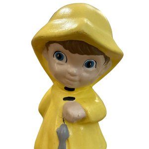 Vintage Boy Wearing Yellow Raincoat Fishing- Ceramic